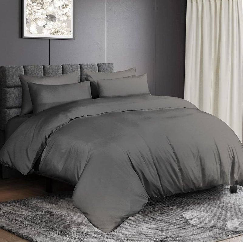 Siesta Zen مجموعة أغطية لحاف سييستا زين بريميوم 100% قطن مصري - مفرد 160x210 سم مع غطاء وسادة - رمادي - Image 1